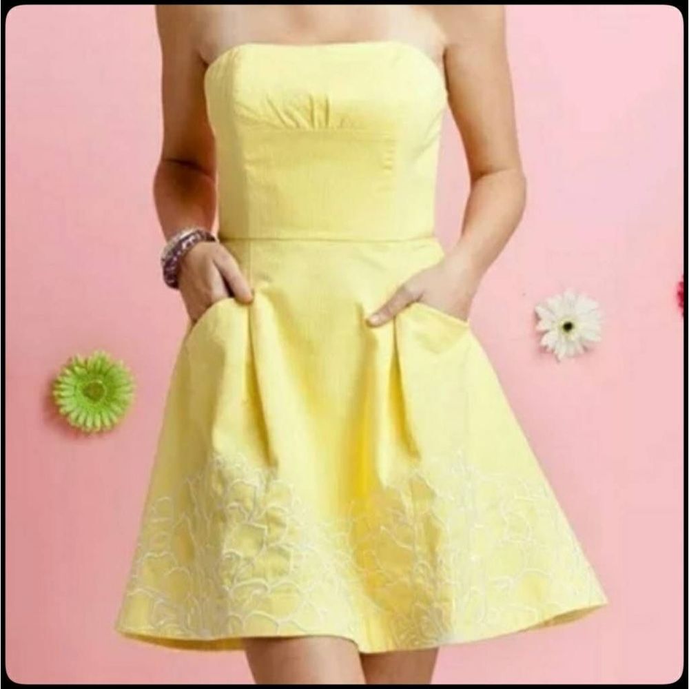 LILLY PULITZER Golden Yellow Dahling Blooms Blossom Embroidered Dress Size: 10